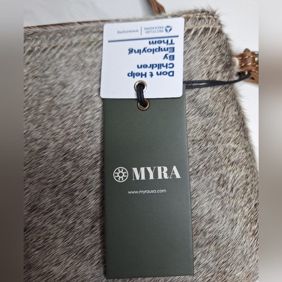 Myra Bag Genuine Leather Cowhide Hairon Wristlet Brown & White Boutique - Picture 9 of 11